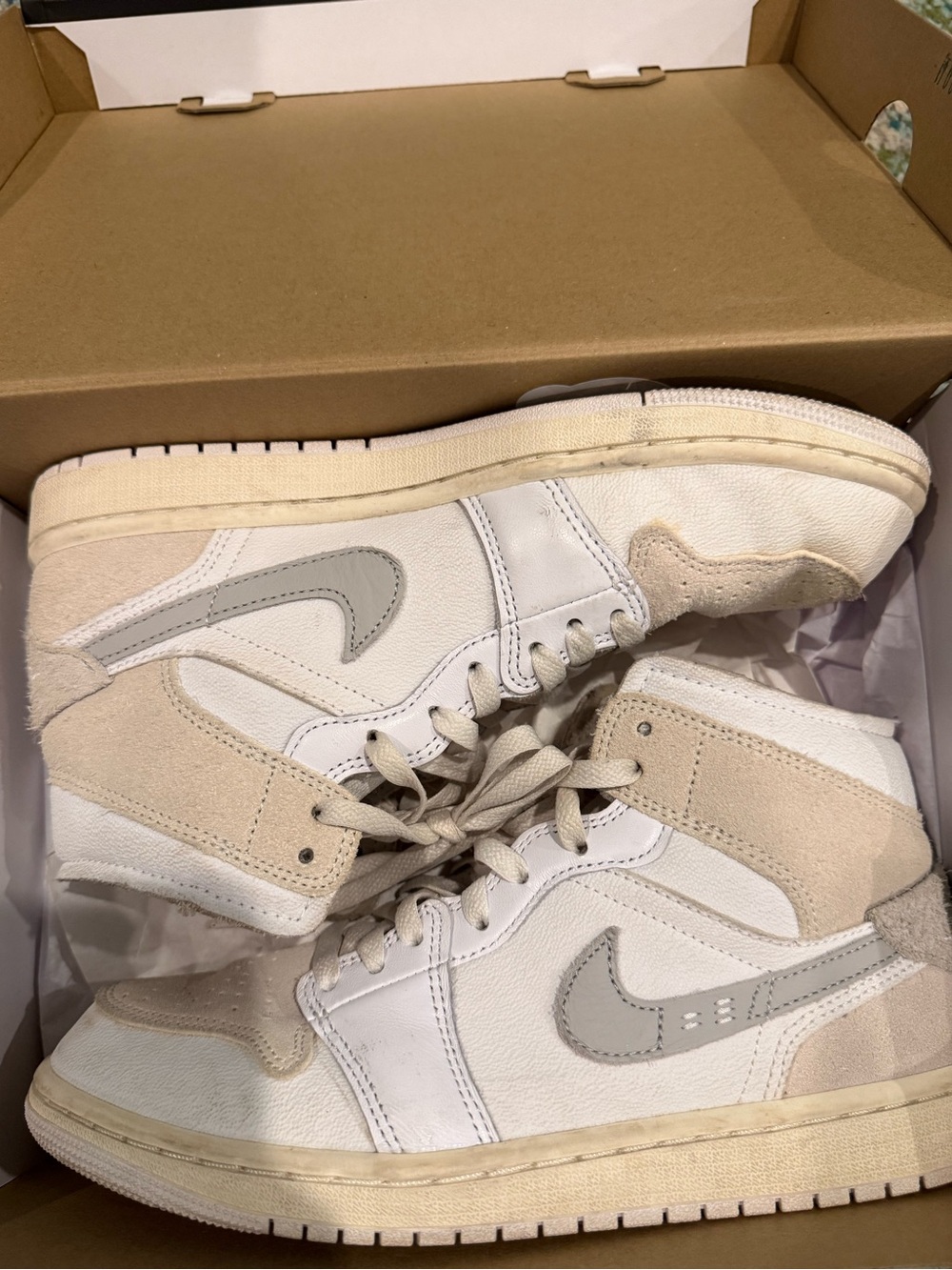 Nike High-Top Sneakers in White and Beige